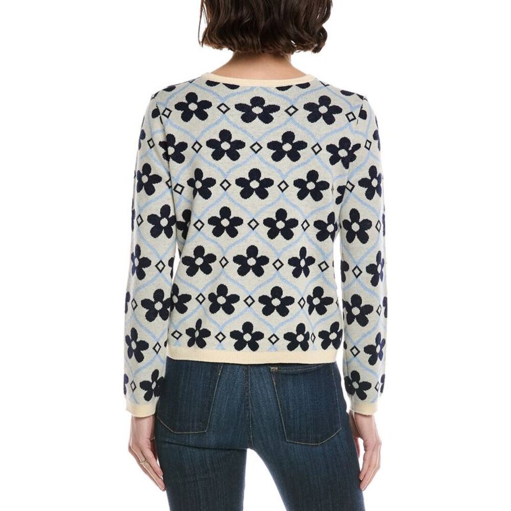 Cece Womens  Floral Jacquard Wool-Blend Cardigan, White - Picture 2 of 3